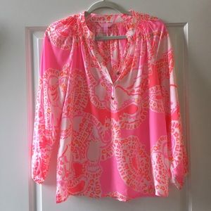 Highlighter pink Lilly Pulitzer silk blouse size S